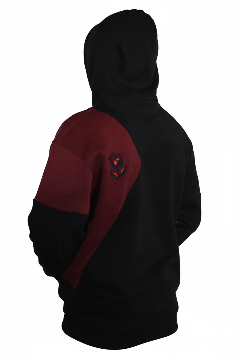 Black Rose Split Panel Hoodie